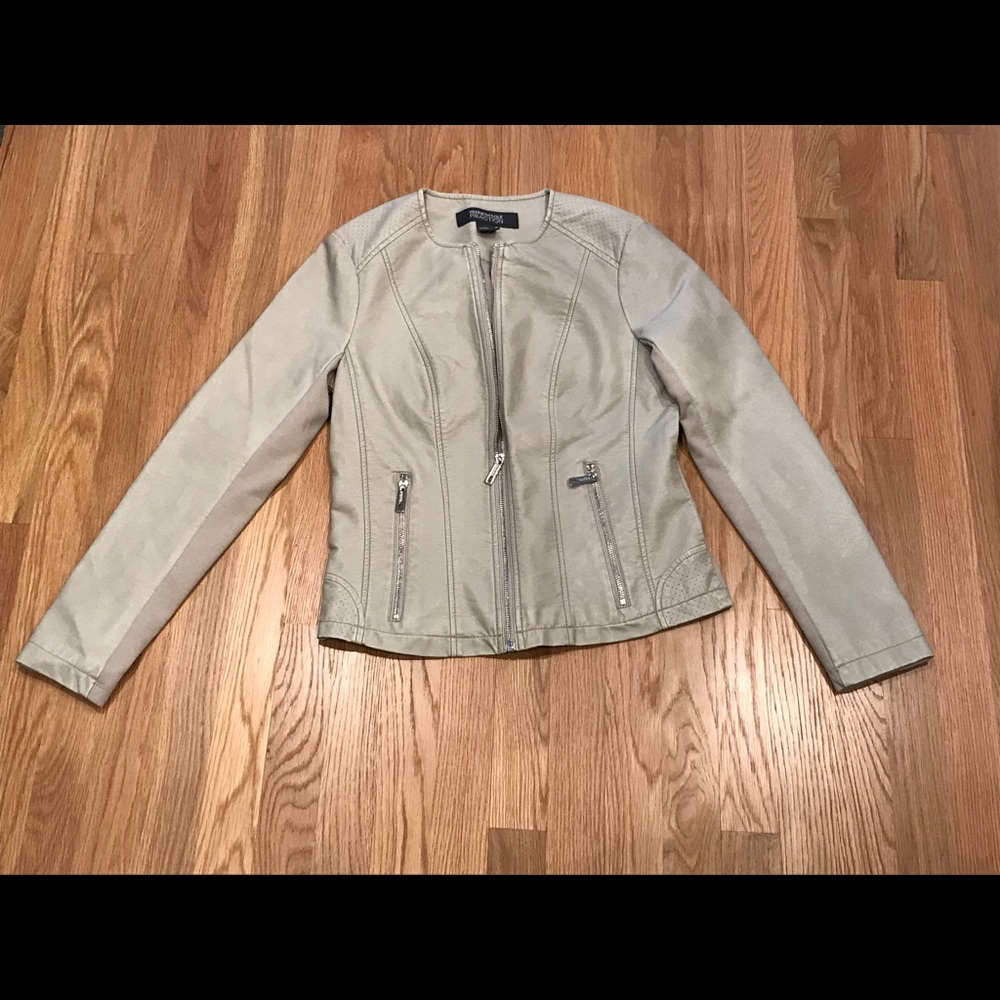 Kenneth Cole Reaction Khaki Faux Moto Jacket